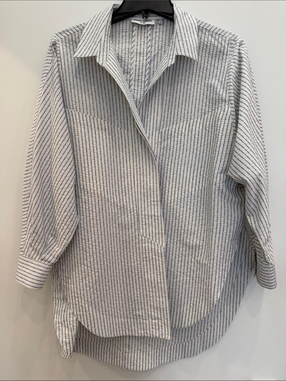 OPENING CEREMONY DESIGNER size 2 White Shirt with Navy Pinstripes - Button-Down